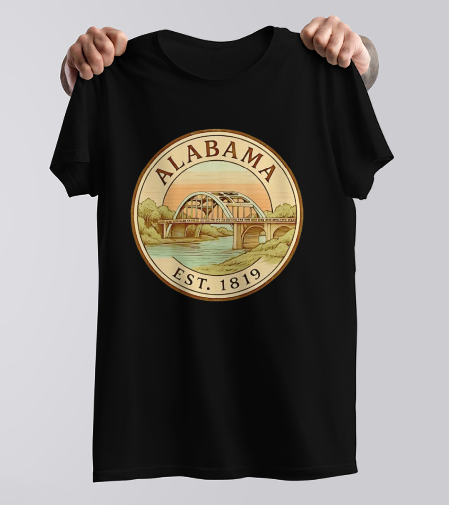 Alabama Bridge Art Est 1819 Vintage Circle T-Shirt