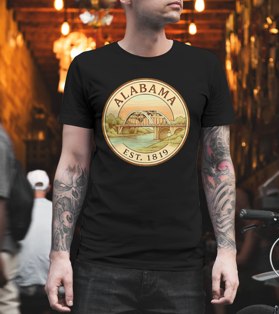 Alabama Bridge Art Est 1819 Vintage Circle T-Shirt