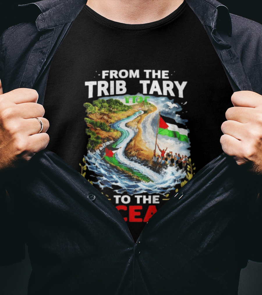 From The Tributary To The Ocean Journey With Flag And River T-Shirt