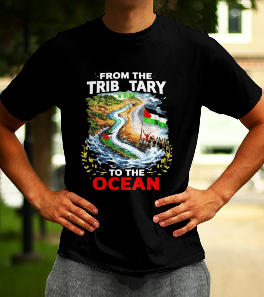 From The Tributary To The Ocean Journey With Flag And River T-Shirt