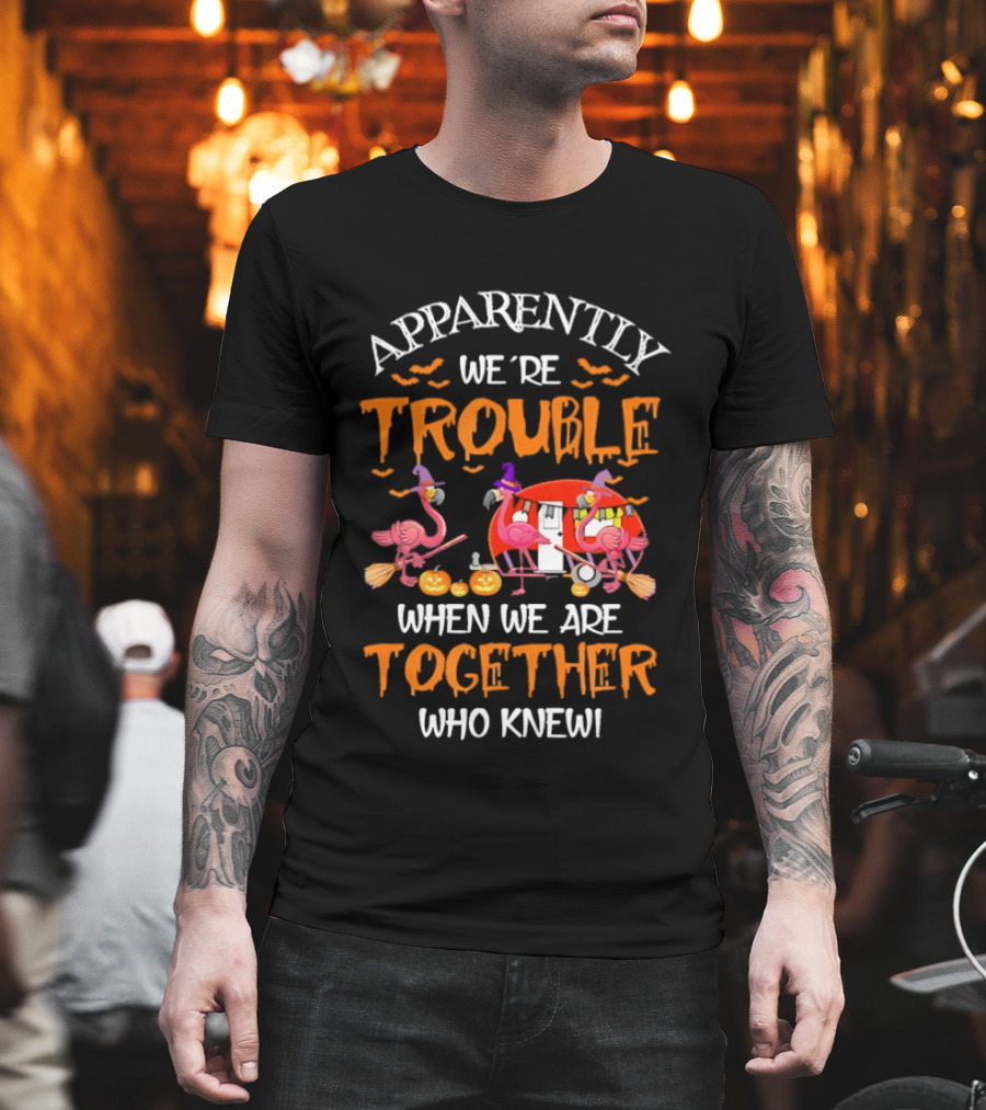 Apparently We're Trouble Flamingos Halloween Together Who Knew T-Shirt