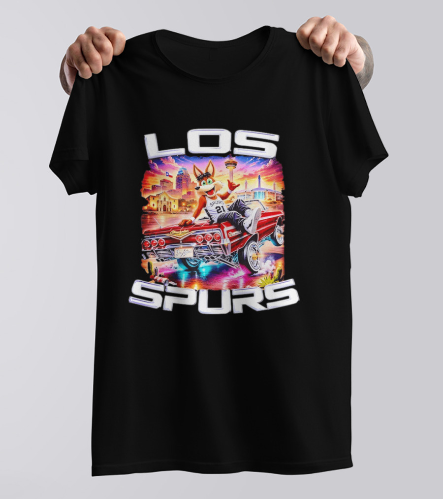 Los Spurs Coyote 21 LowRider San Antonio Skyline T-Shirt