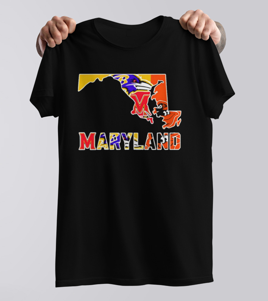Maryland Ravens Terps State Map Sports Team Collage T-Shirt