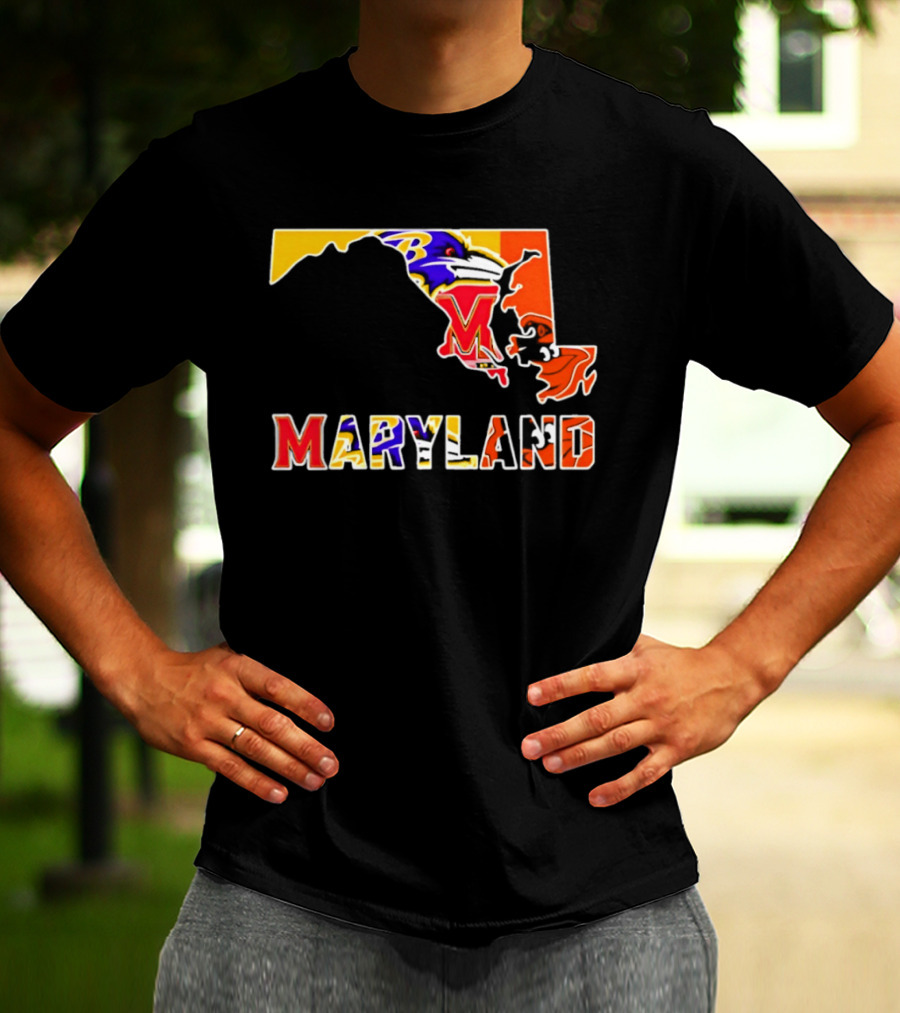 Maryland Ravens Terps State Map Sports Team Collage T-Shirt