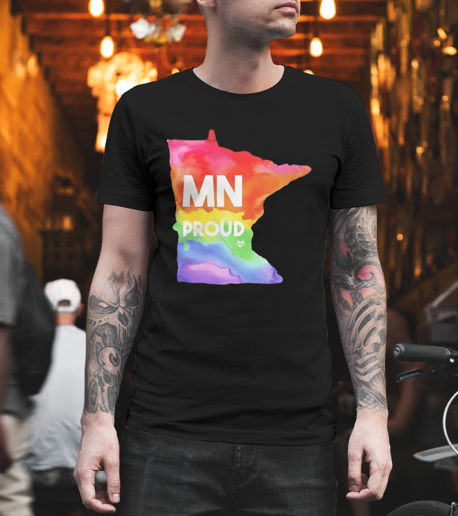 MN Proud Rainbow Heart Minnesota Map T-Shirt