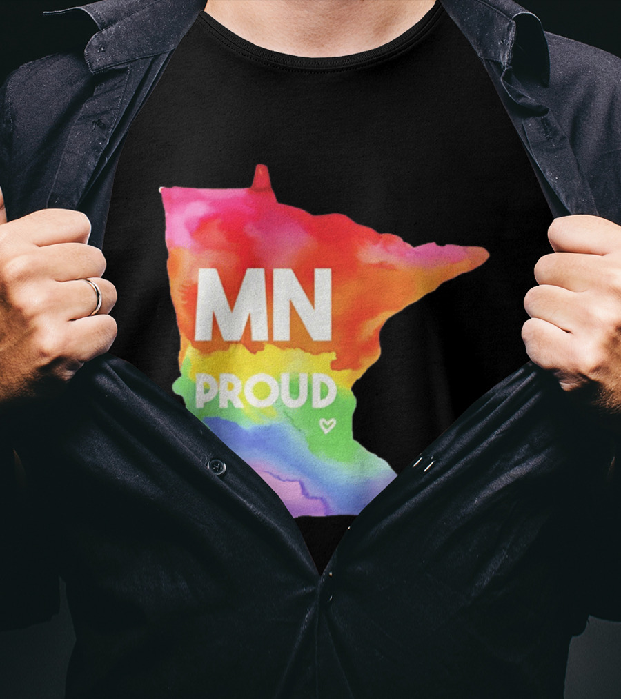 MN Proud Rainbow Heart Minnesota Map T-Shirt