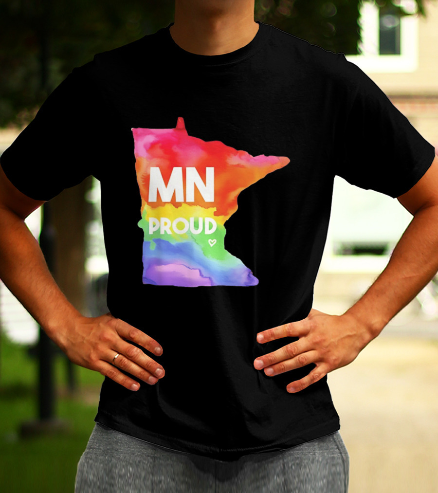 MN Proud Rainbow Heart Minnesota Map T-Shirt