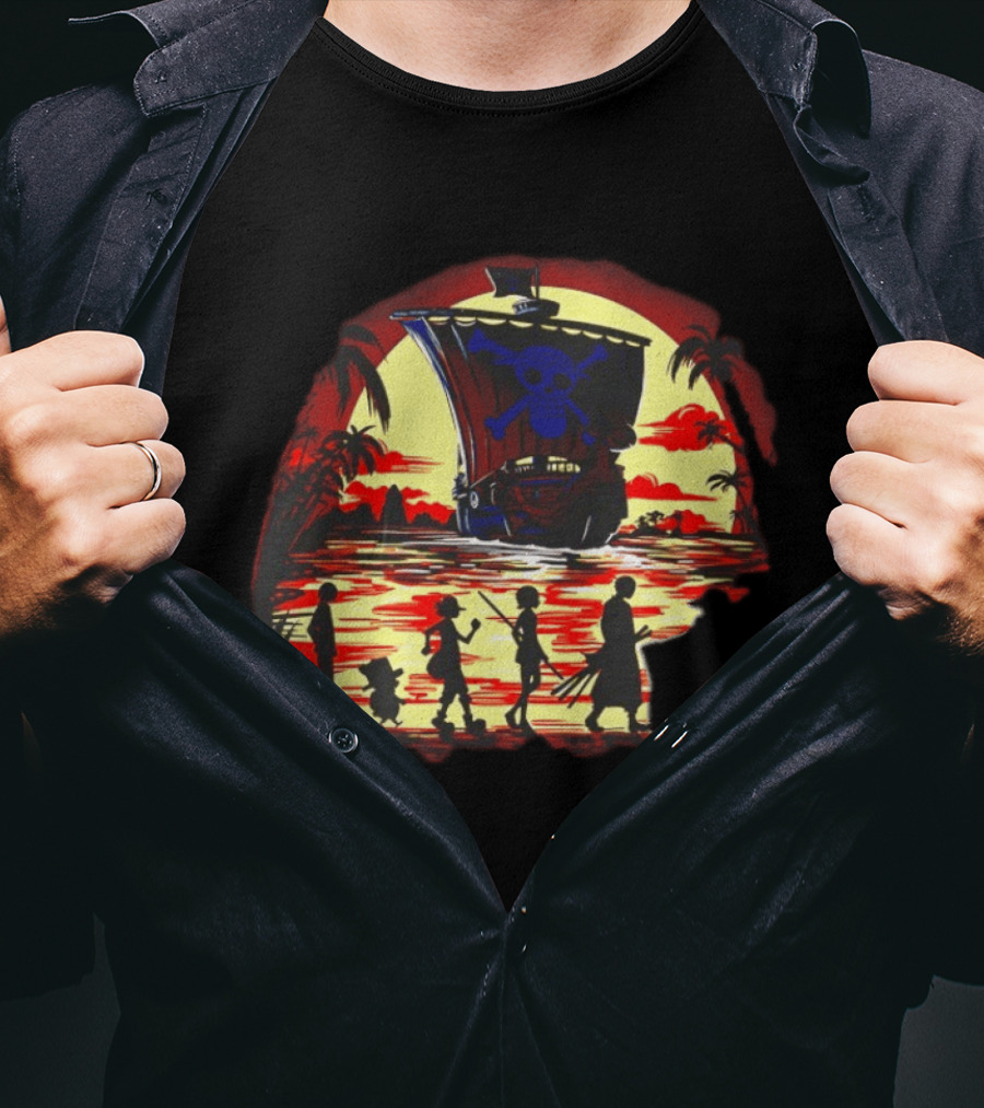 Fellowship Straw Hat Pirates Going Merry Sunset Adventure T-Shirt