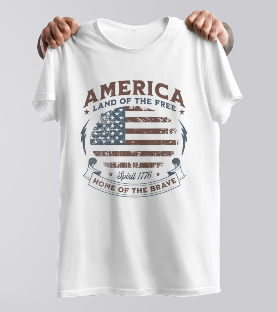 America Land Of The Free Home Of The Brave Spirit 1776 Flag Celebration T-Shirt