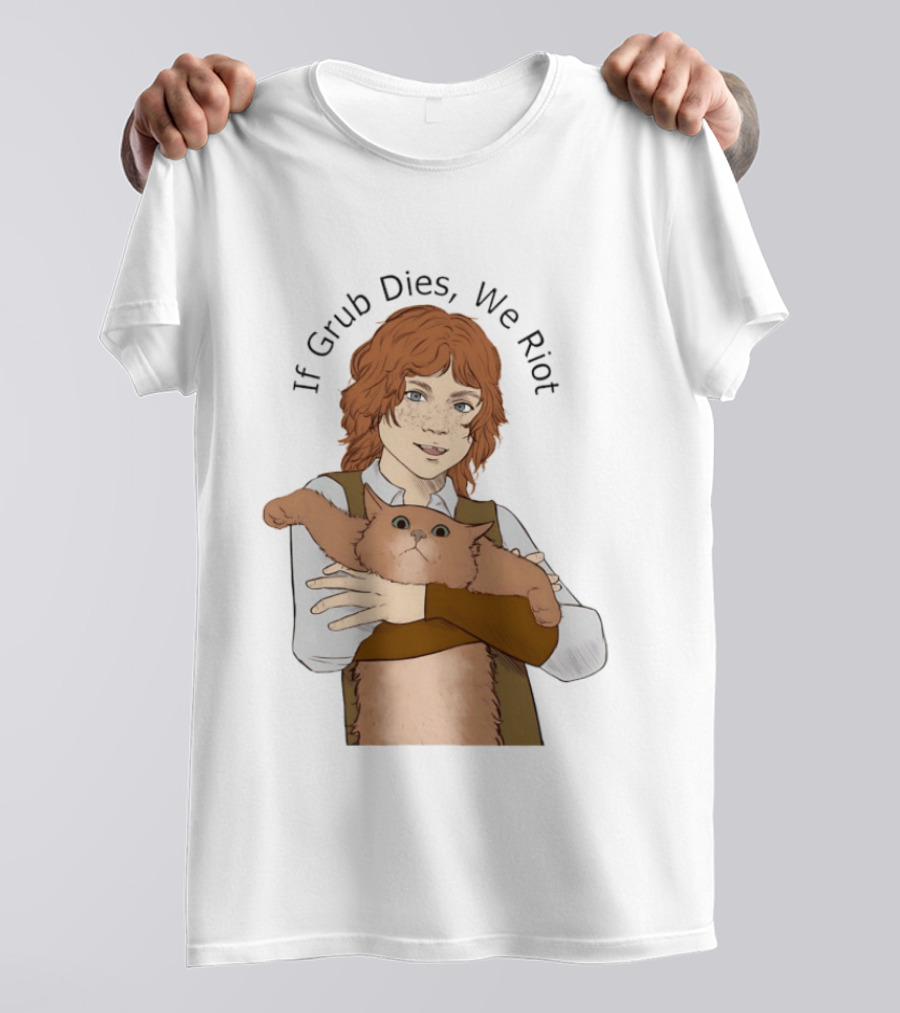 If Grub Dies We Riot Character With Cat Drawing T-Shirt