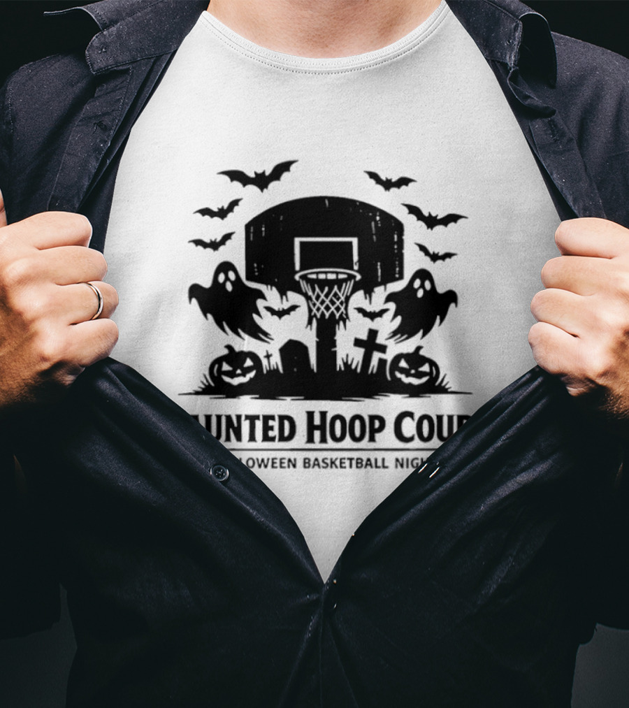 Halloween Haunted Hoop Court Spooky Pumpkin Basketball Night T-Shirt