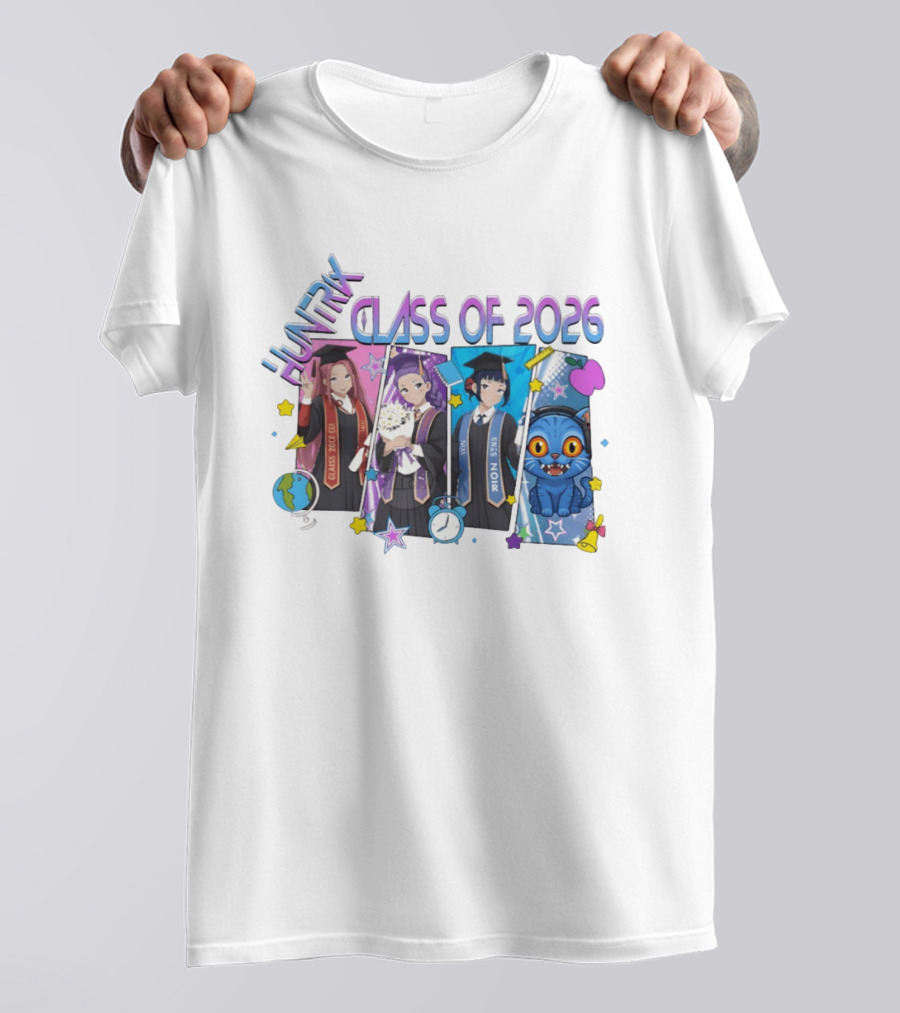 Huntik Class Of 2026 Graduation Celebration With Anime Characters And Cat T-Shirt