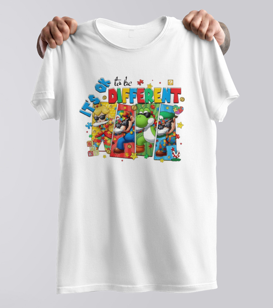 It's Okay To Be Different Mario Super Autism Characters Puzzle T-Shirt