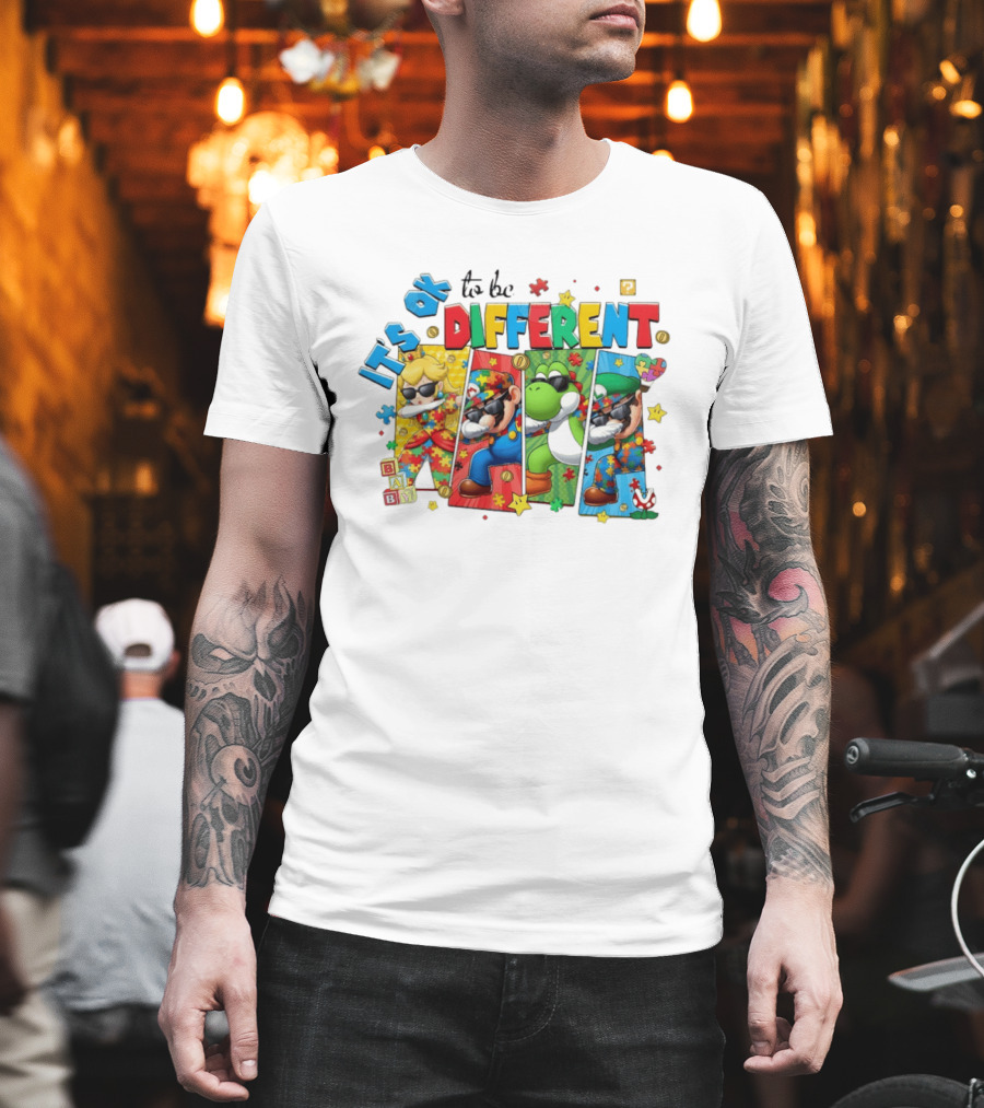 It's Okay To Be Different Mario Super Autism Characters Puzzle T-Shirt