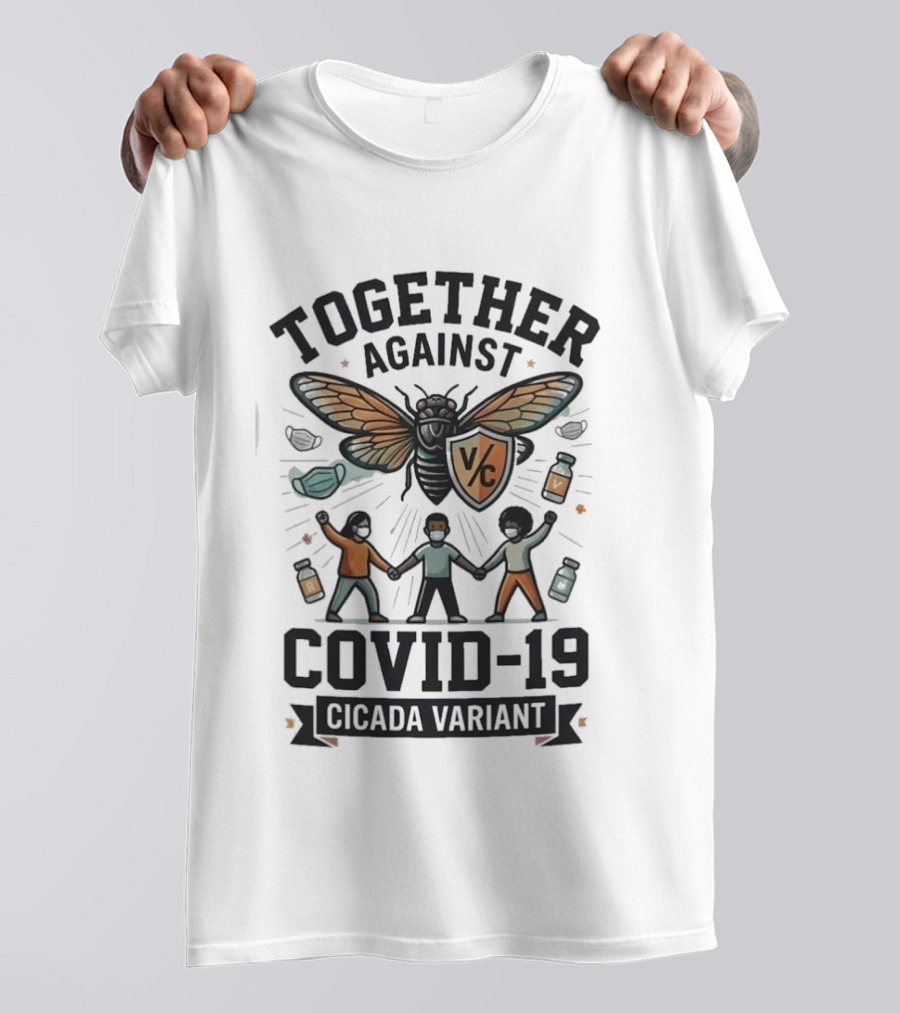Together Against COVID 19 Cicada Variant Mask And Vaccine Unity T-Shirt