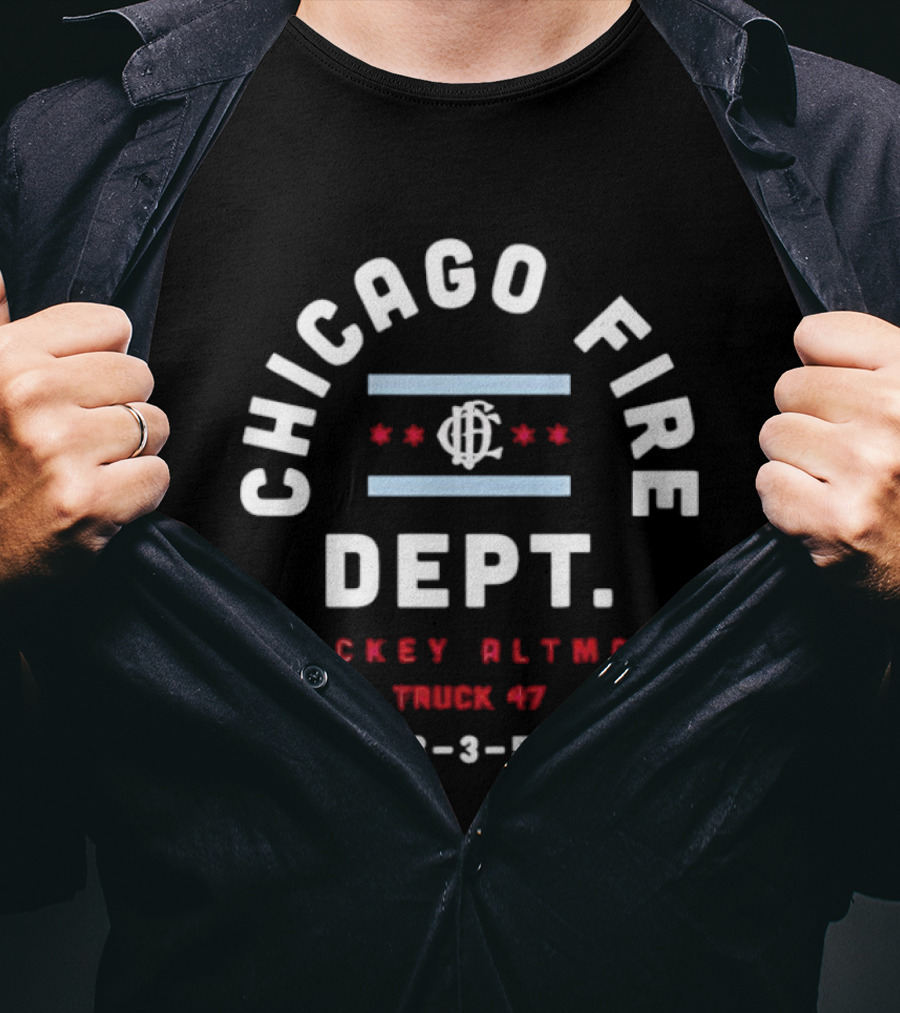 Chicago Fire Dept Mickey Altman Truck 47 3 3 5 Chicago Flag T-Shirt