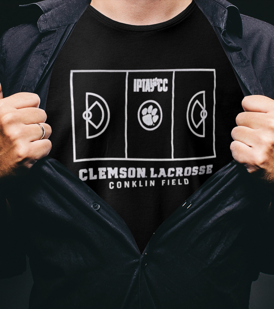 Clemson Lacrosse Conklin Field Paw Print And Field Lines T-Shirt