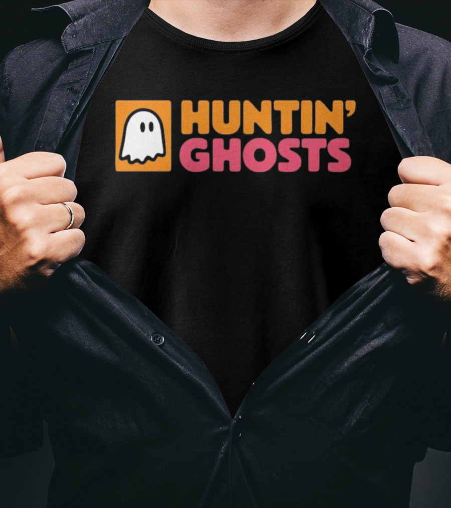 Huntin' Ghosts Halloween White Ghost Icon On Orange T-Shirt