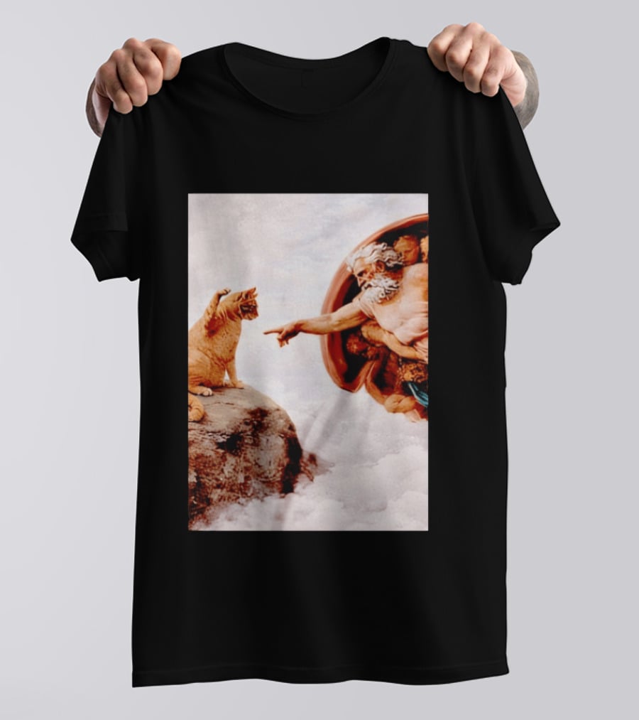 The Creation Of Cat Michelangelo Parody Cats Touching Paws T-Shirt