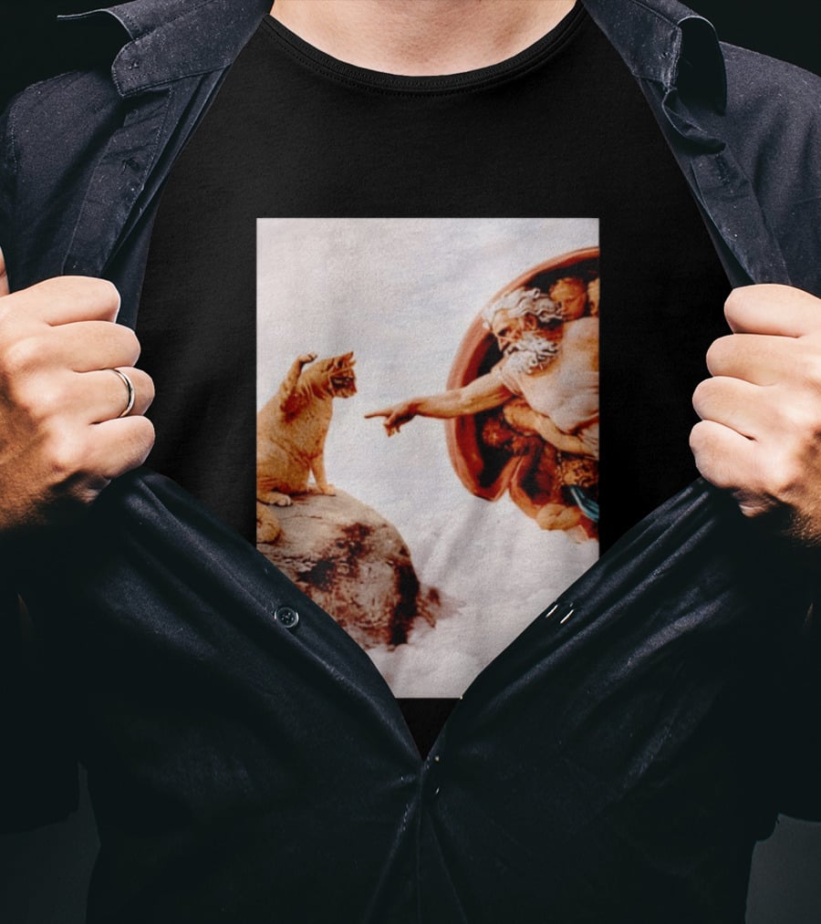 The Creation Of Cat Michelangelo Parody Cats Touching Paws T-Shirt