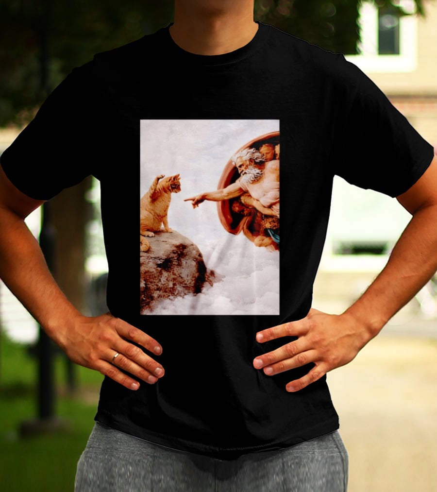 The Creation Of Cat Michelangelo Parody Cats Touching Paws T-Shirt