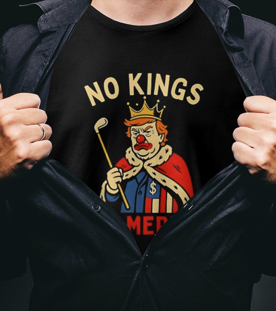 No Kings In America Trump Clown Wearing Crown And Red Nose Golf Club T-Shirt