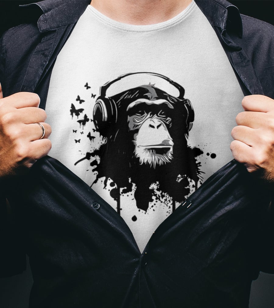 Monkey Headphones Street Art Splatter T-Shirt
