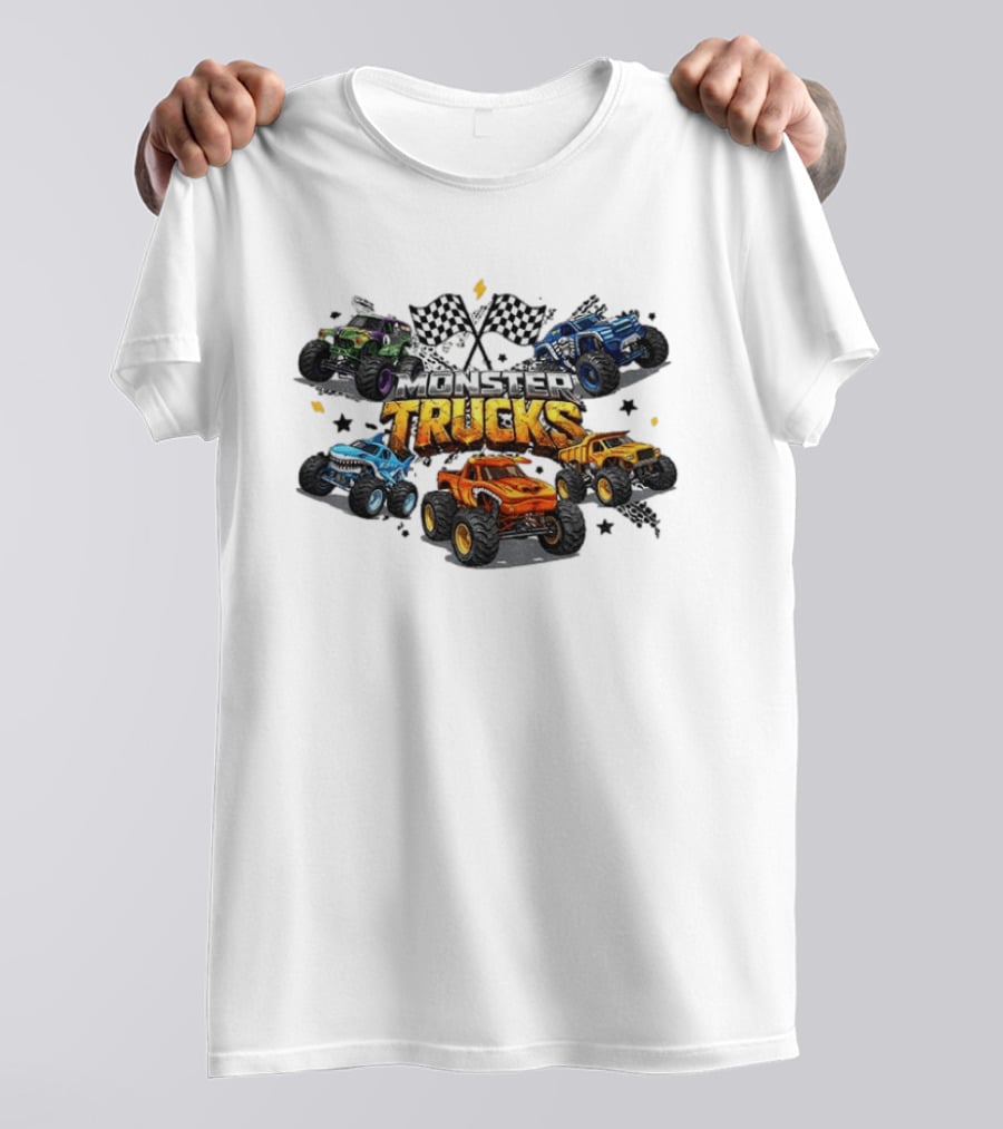 Monster Trucks Racing Checkered Flags Adventure T-Shirt