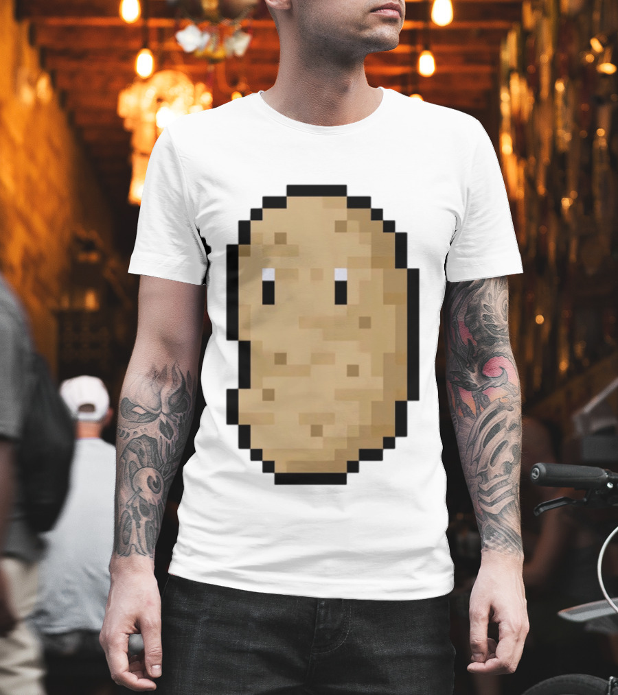 Pixelated Potato Meme Block Style Retro Gaming Humor T-Shirt