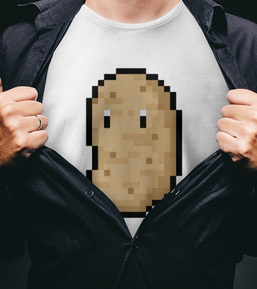 Pixelated Potato Meme Block Style Retro Gaming Humor T-Shirt