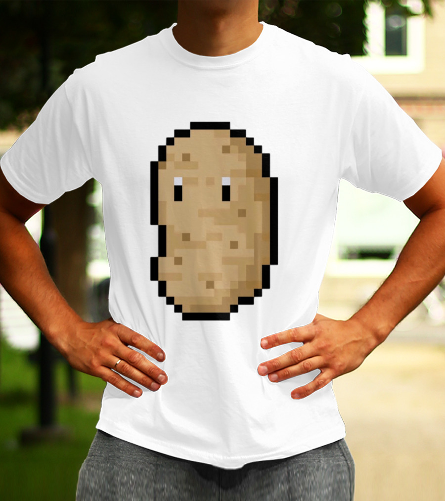 Pixelated Potato Meme Block Style Retro Gaming Humor T-Shirt