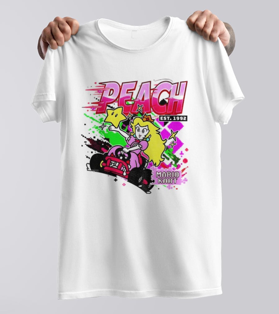 Peach Mario Kart Princess Riding With Star Power Est 1992 T-Shirt