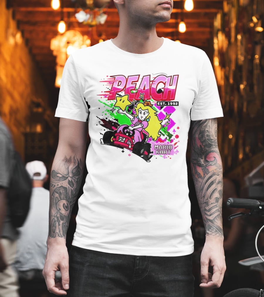 Peach Mario Kart Princess Riding With Star Power Est 1992 T-Shirt