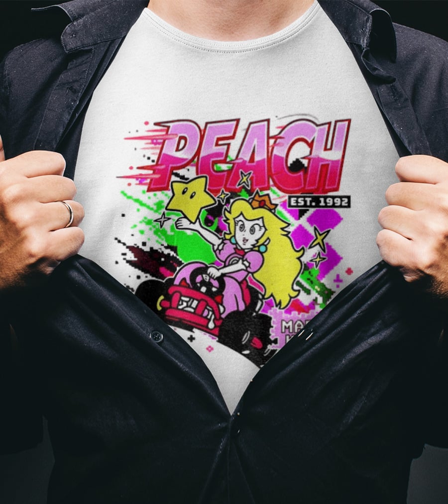 Peach Mario Kart Princess Riding With Star Power Est 1992 T-Shirt