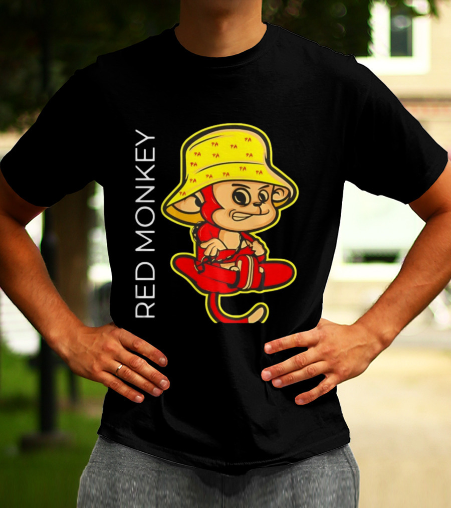 PA Red Monkey Cartoon With Yellow Hat T-Shirt