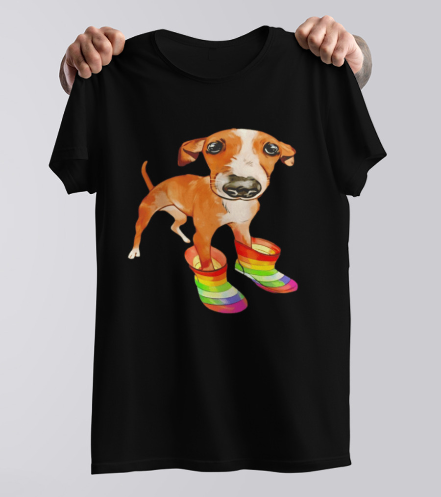 Doggie Rainbow Rainboots Puppy In Colorful Boots T-Shirt