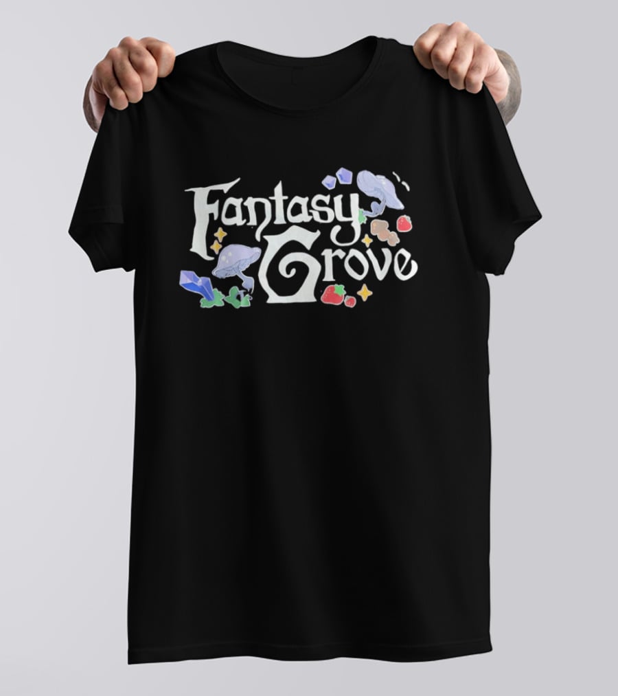 Fantasy Grove Mushrooms Strawberries Gems Whimsical Nature Magic T-Shirt