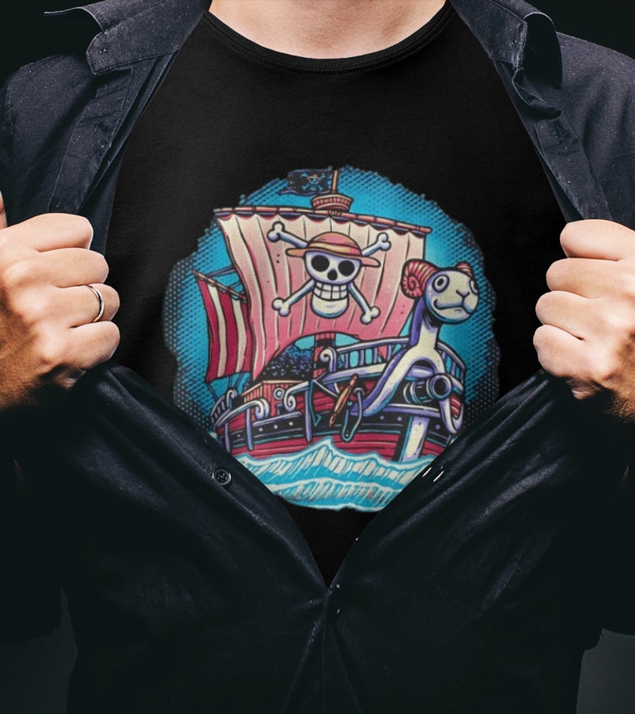 Straw Hat Pirates Going Merry Jolly Roger And Figurehead In Ocean Adventure T-Shirt