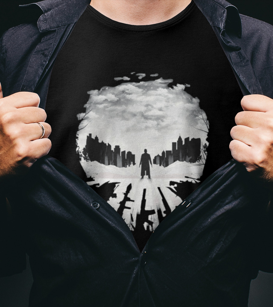 Punisher One Last Kill Urban Silhouette Black And White T-Shirt