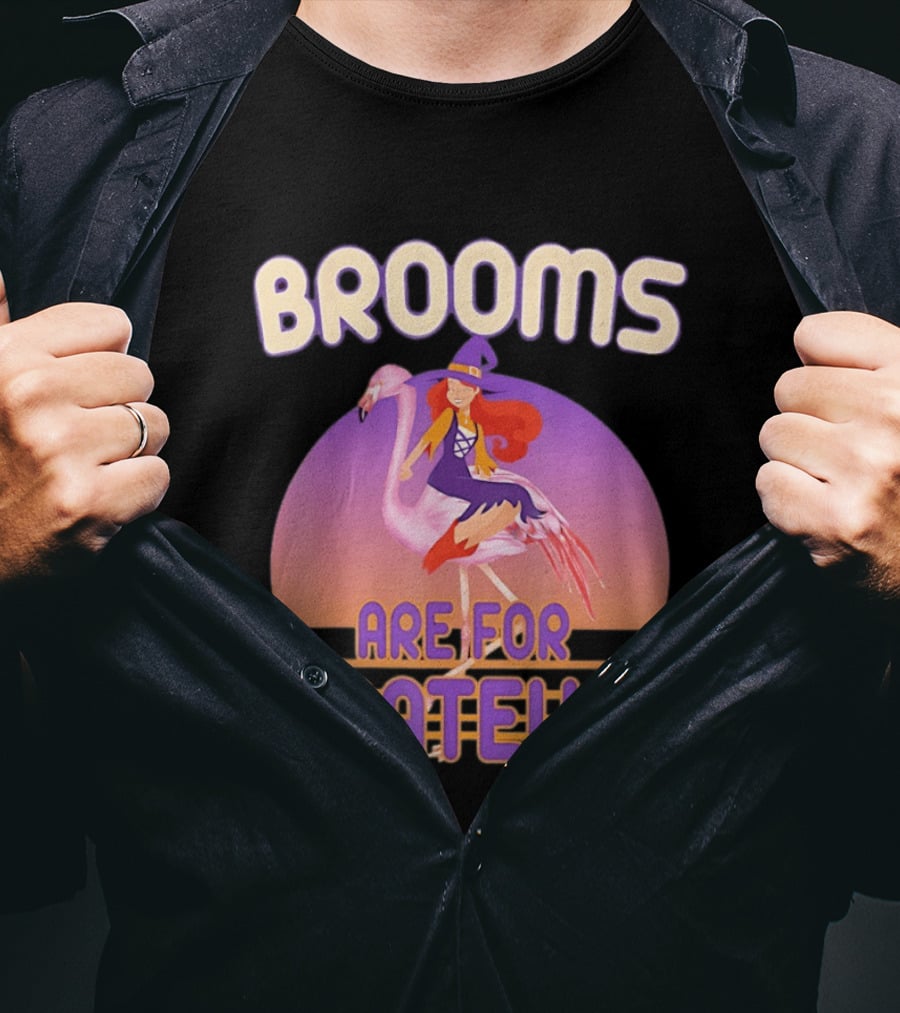 Brooms Are For Amateurs Witch Riding Flamingo T-Shirt