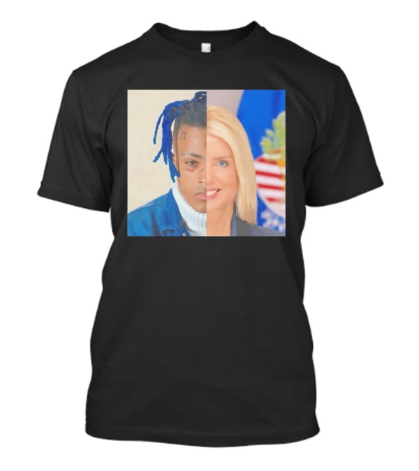 XXXTentacion Pam Bondi Split Image Face Half Blue Dreads Tattoos American Flag T-Shirt