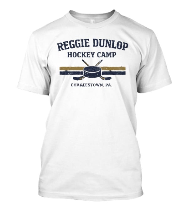 Reggie Dunlop Hockey Camp Charlestown PA Vintage Hockey Sticks And Puck T-Shirt