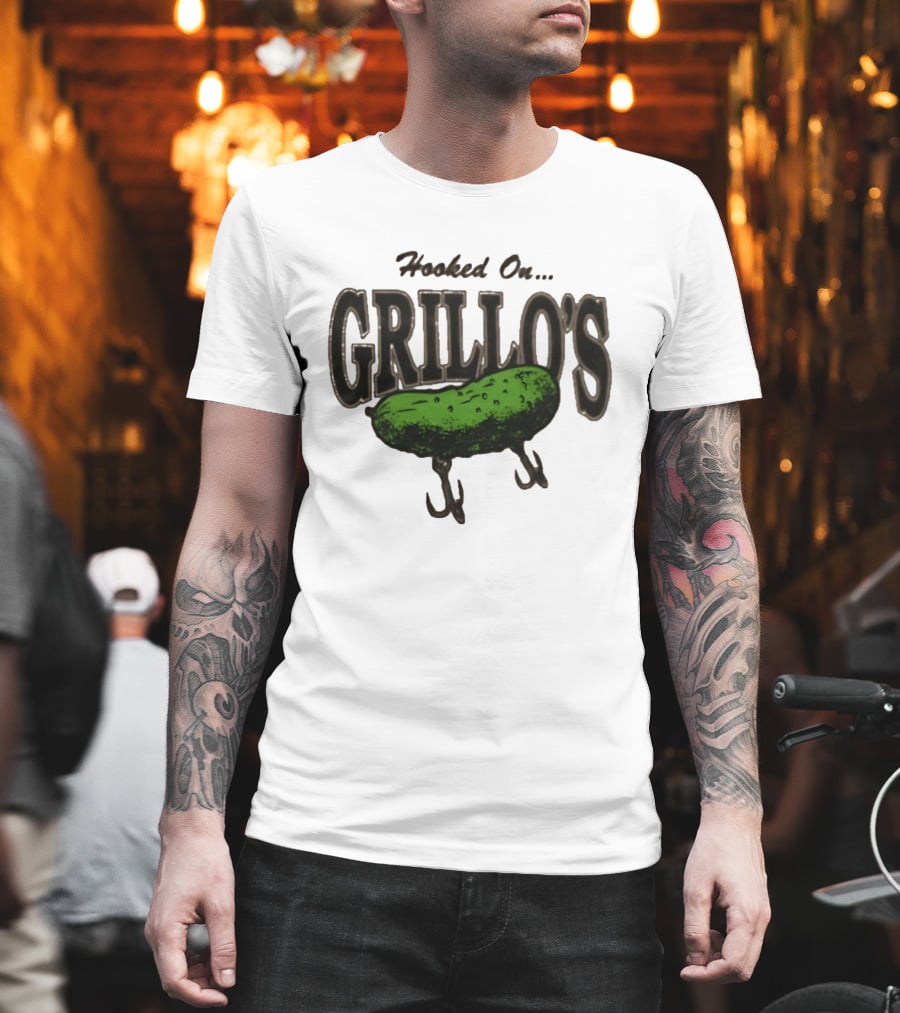 Hooked On Grillo's Pickle Green Fishing Hooks T-Shirt