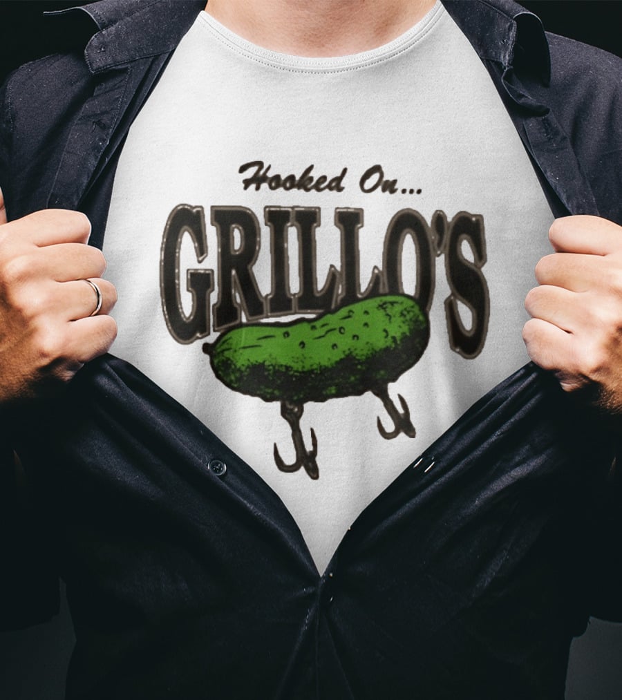 Hooked On Grillo's Pickle Green Fishing Hooks T-Shirt