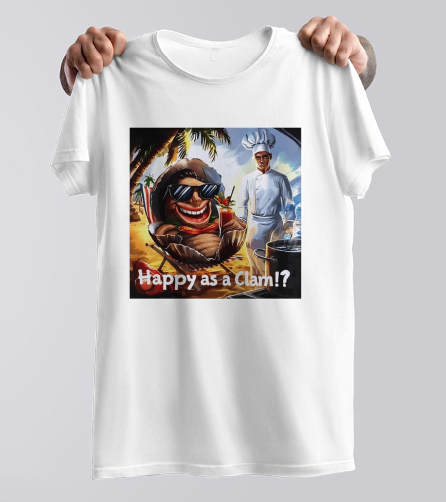 Happy As A Clam Beach Cartoon Chef Cooking Vacation Vibes T-Shirt