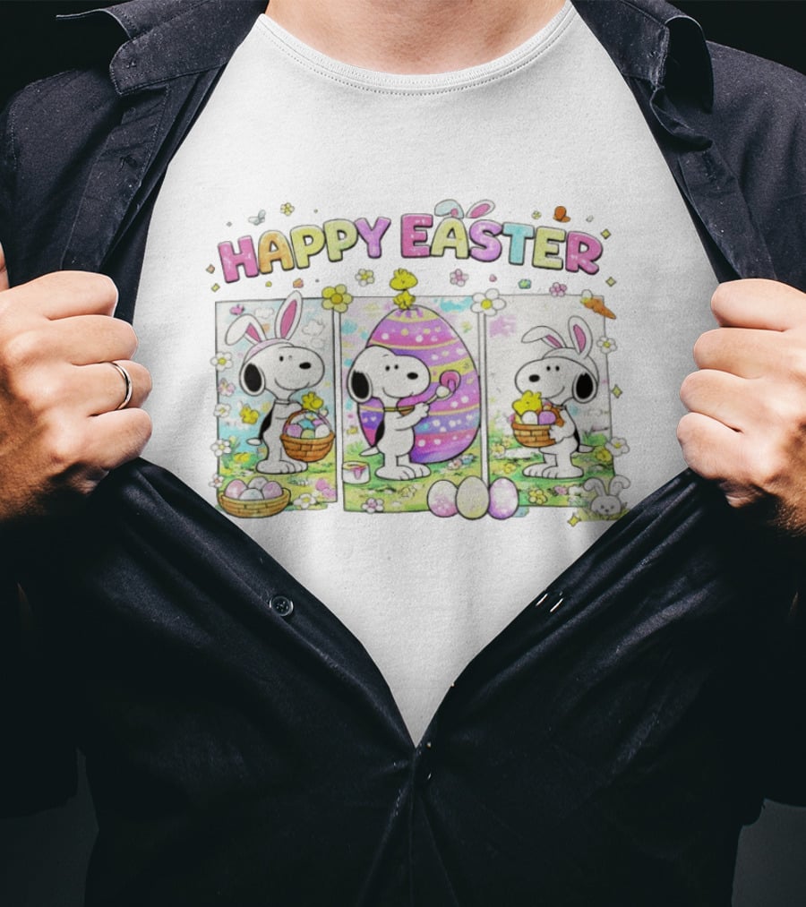 Hoppy Easter Snoopy Bunny Eggs With Woodstock Peanuts Celebration T-Shirt