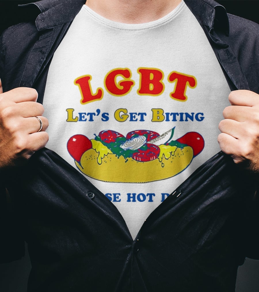 LGBT Let's Get Biting These Hot Dogs Playful Humor T-Shirt