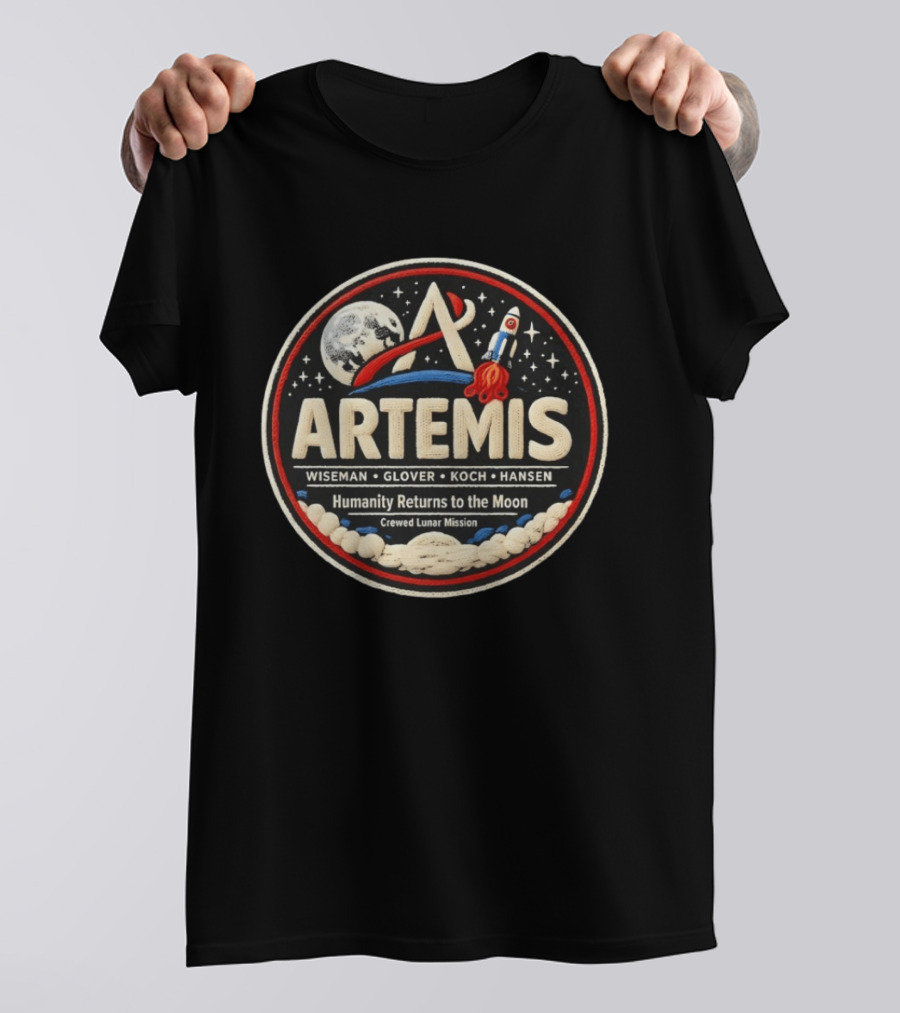 Artemis Wiseman Glover Koch Hansen Humanity Returns To The Moon Crewed Lunar Mission T-Shirt
