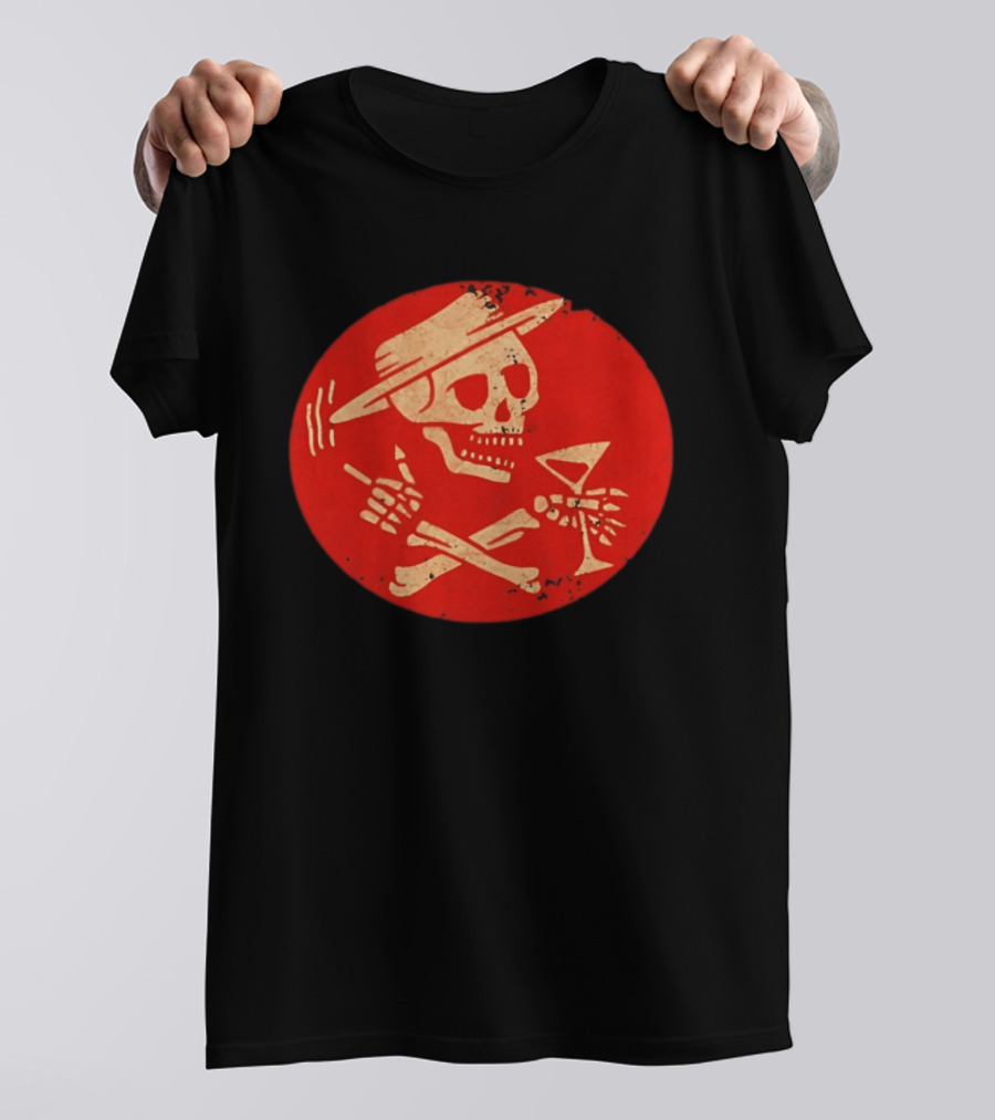 Social Distortion Skeleton Skull With Hat And Martini T-Shirt