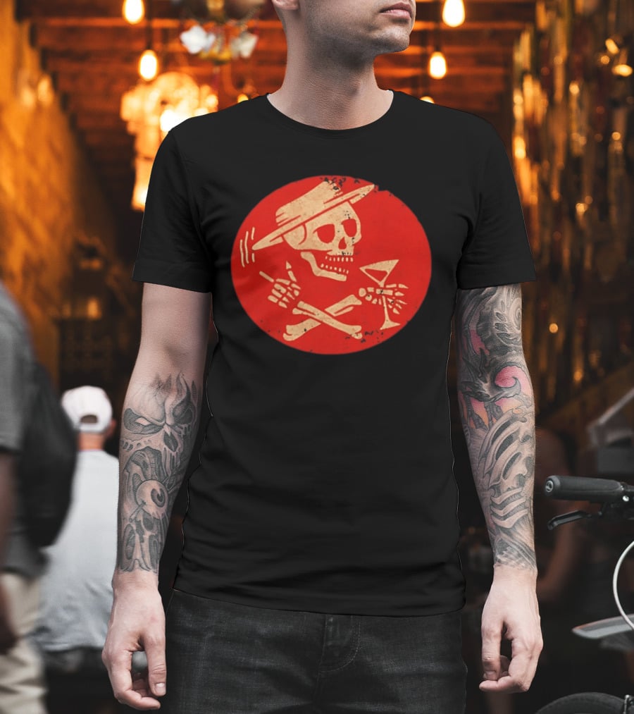 Social Distortion Skeleton Skull With Hat And Martini T-Shirt